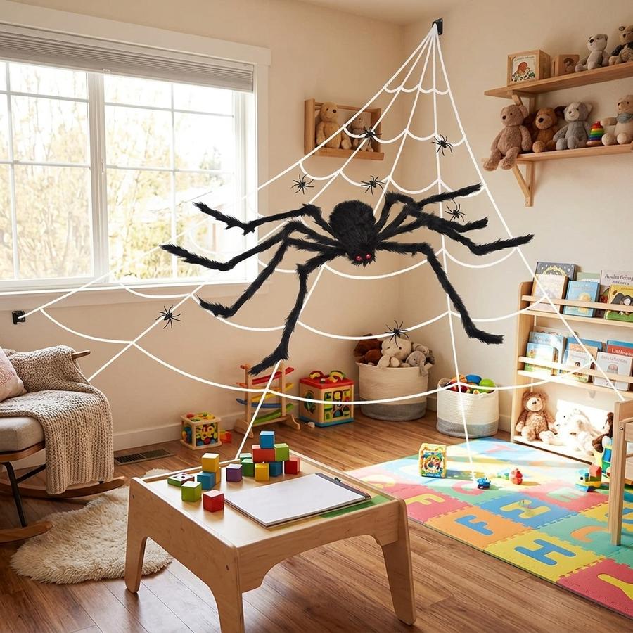OCATO 200-Inch Halloween Spider Web + Giant Spider